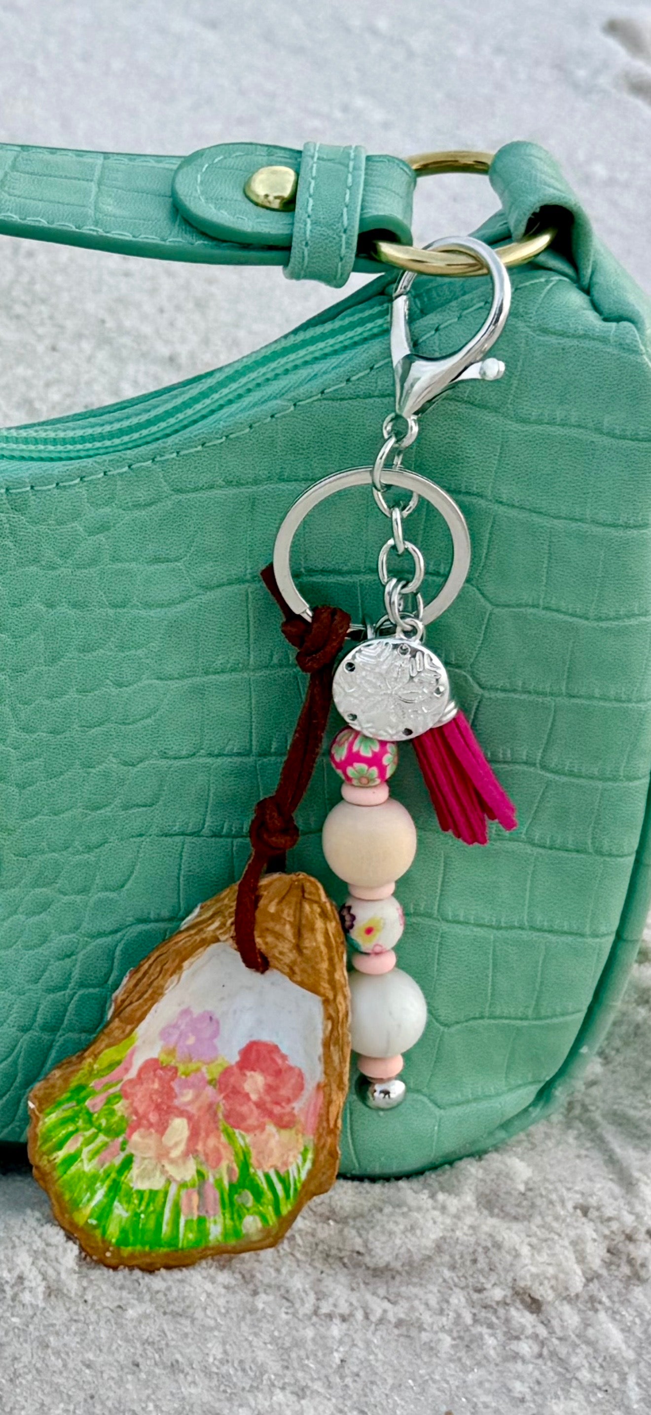 Spring Flowers Oyster Shell Keychain