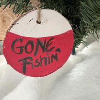 Wooden Hand-Painted Gone Fishin' Holiday Ornament