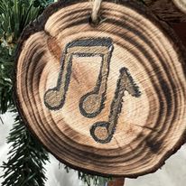 Wooden Hand-Painted Golden Music Notes Holiday Ornament