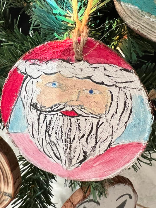 Wooden Hand-Painted Santa Claus Holiday Ornament