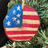 Wooden Hand-Painted US Flag Holiday Ornament