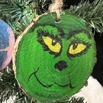 Wooden Hand-Painted Grinch Holiday Ornament