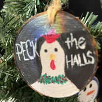 Wooden Hand-Painted "Peck the Halls" Holiday Ornament