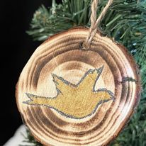 Wooden Hand-Painted Golden Dove Holiday Ornament