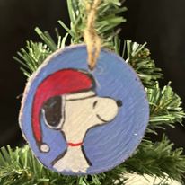 Wooden Hand-Painted "Snoopy Head" Holiday Ornament