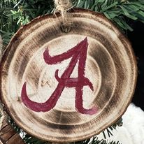 Wooden Hand-Painted "Red A" Holiday Ornament