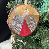 Wooden Hand-Painted Golden Angel Holiday Ornament