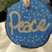 Wooden Hand-Painted PEACE Holiday Ornament