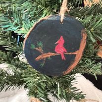 Wooden Hand-Painted Red Cardinal on Limb Holiday Ornament