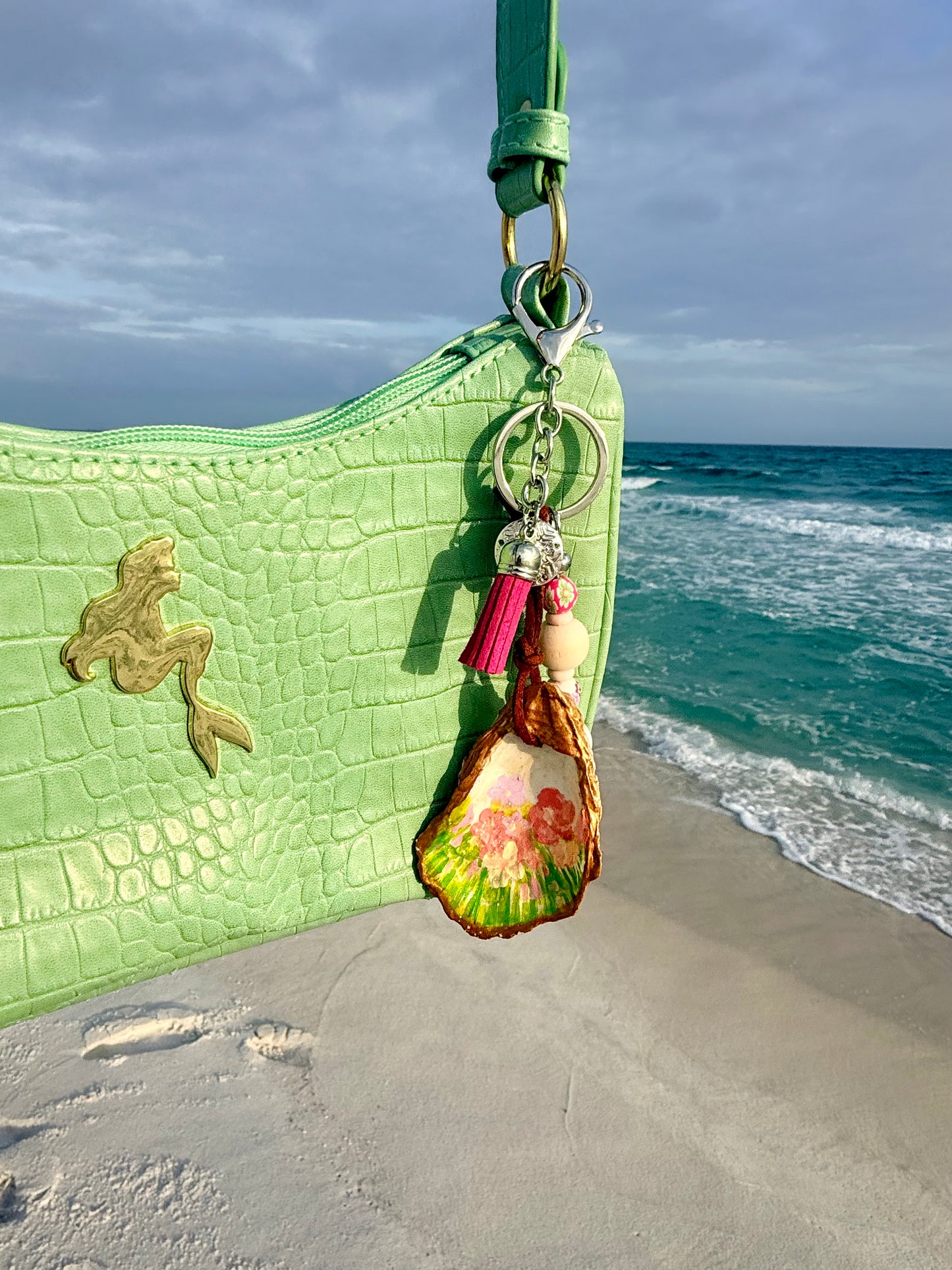 Spring Flowers Oyster Shell Keychain