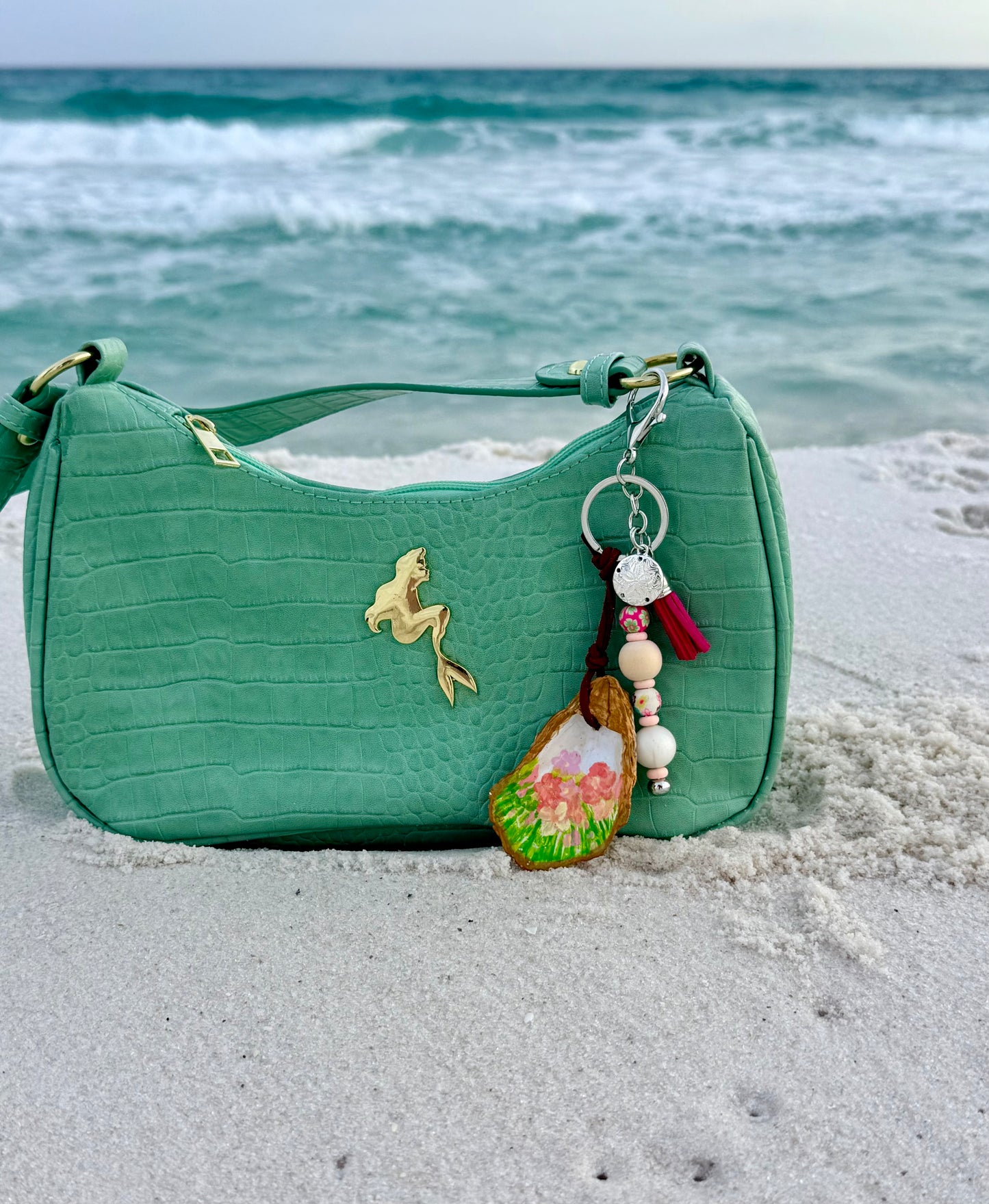 Spring Flowers Oyster Shell Keychain