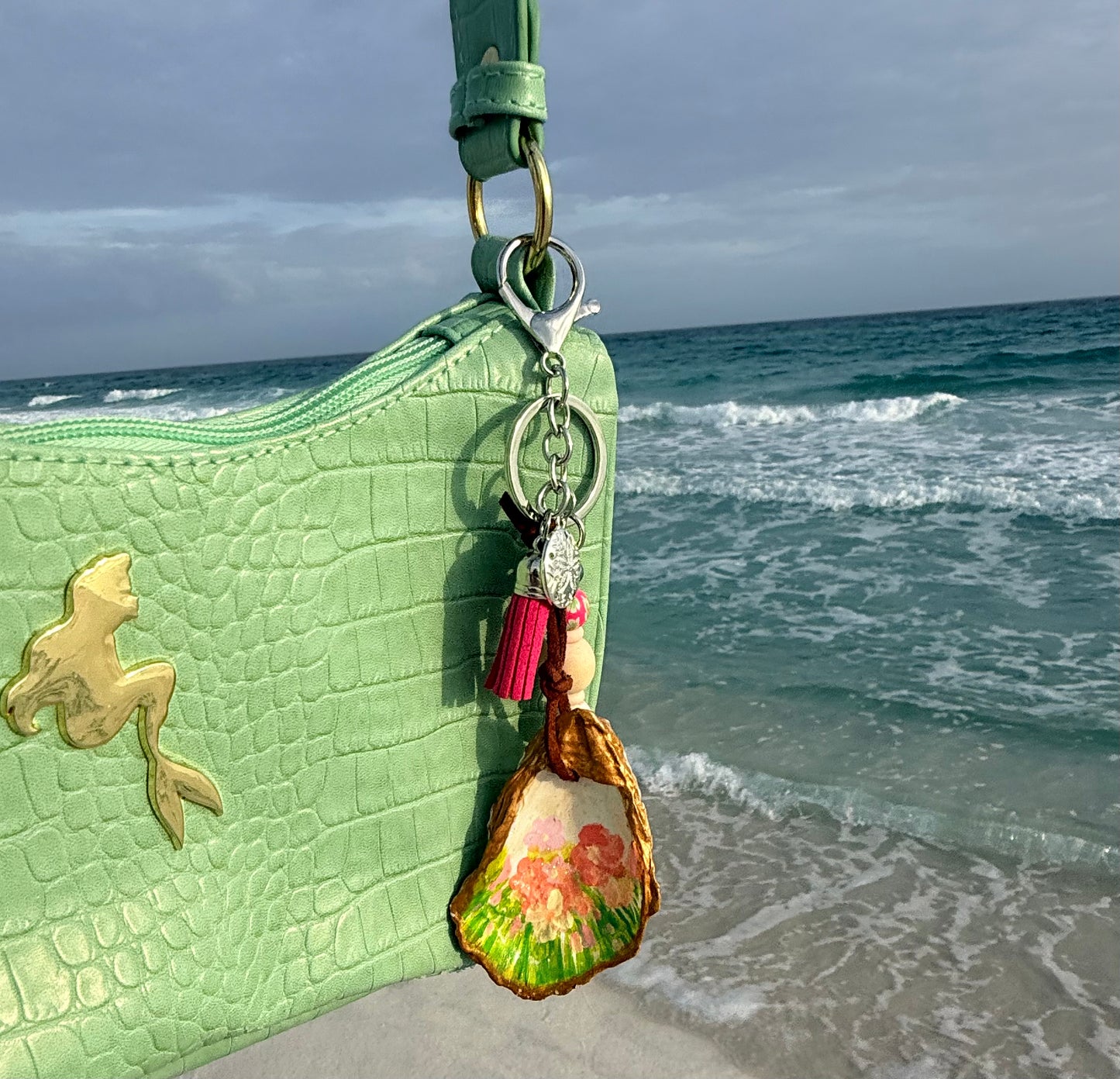 Spring Flowers Oyster Shell Keychain