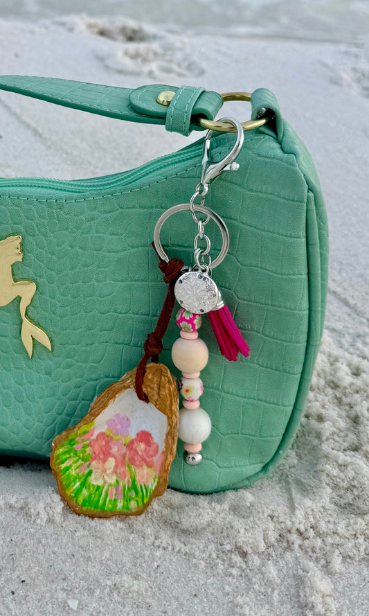 Spring Flowers Oyster Shell Keychain