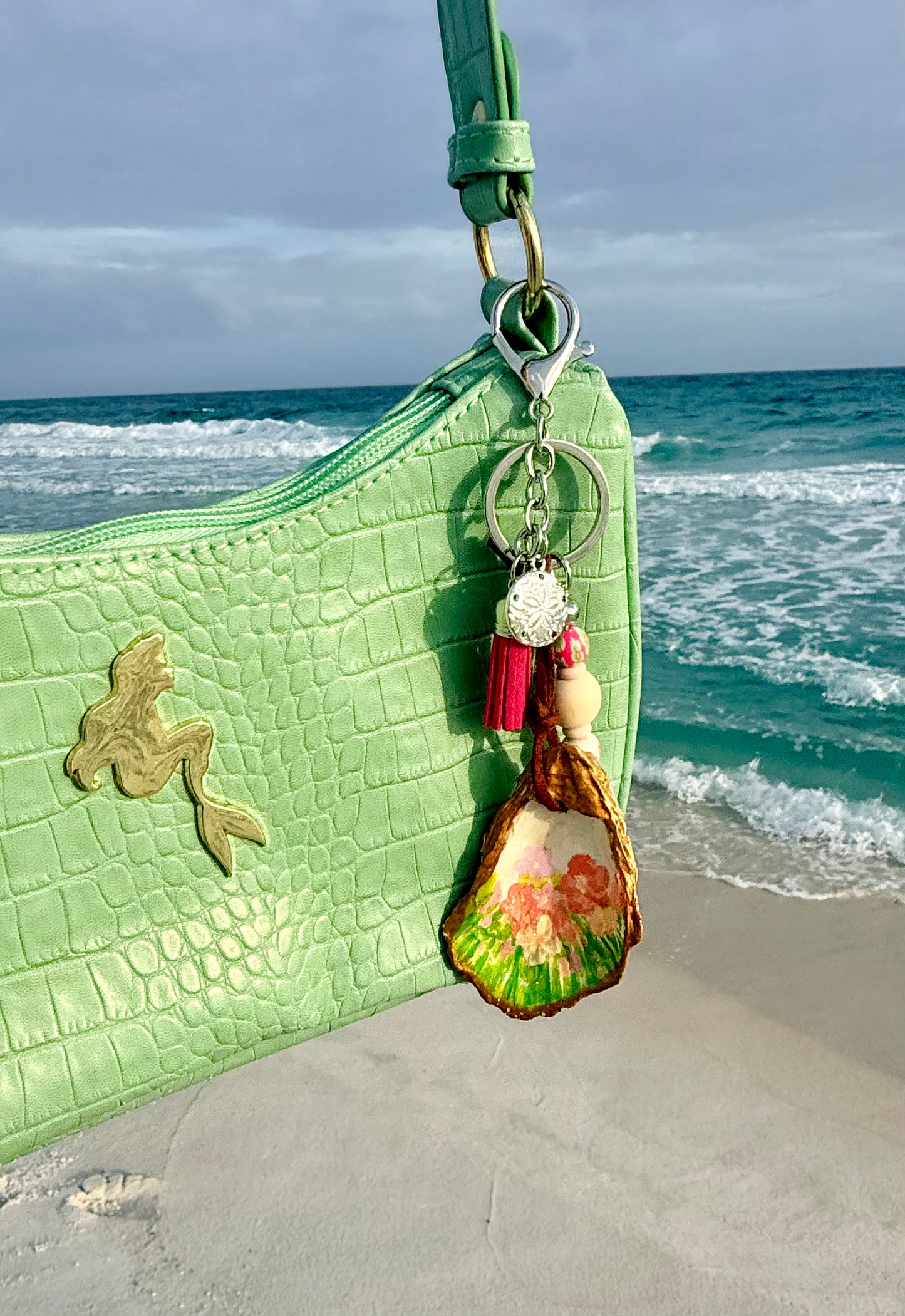 Spring Flowers Oyster Shell Keychain